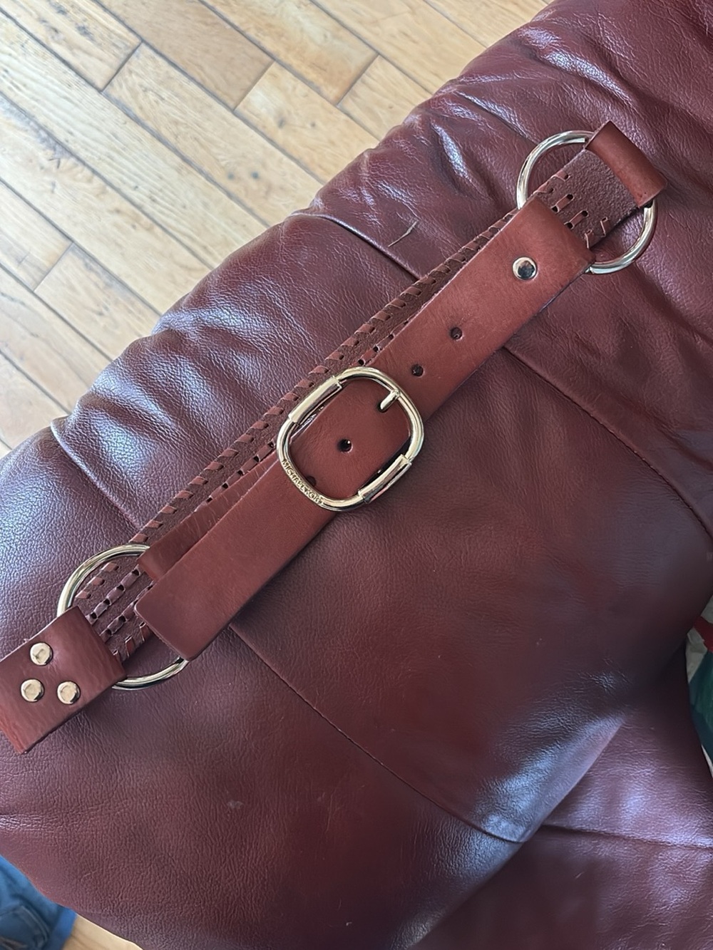 Michael Kors Rust Brown Leather Wide Belt